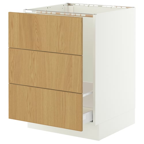 SEKTION / MAXIMERA Gabinete bajo freg/clas rsds/3 frnt, blanco/Sinarp chapa de roble, 24x24x30 "