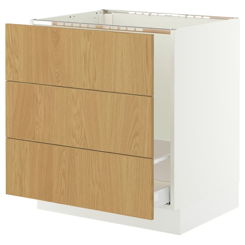 SEKTION / MAXIMERA Gabinete bajo freg/clas rsds/3 frnt, blanco/Sinarp chapa de roble, 30x24x30 "