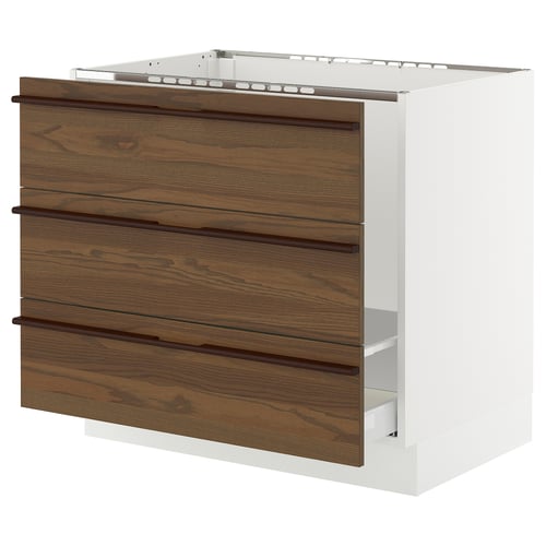 SEKTION / MAXIMERA Gabinete bajo freg/clas rsds/3 frnt, blanco/Stensta chapa de fresno marrón oscuro, 36x24x30 "