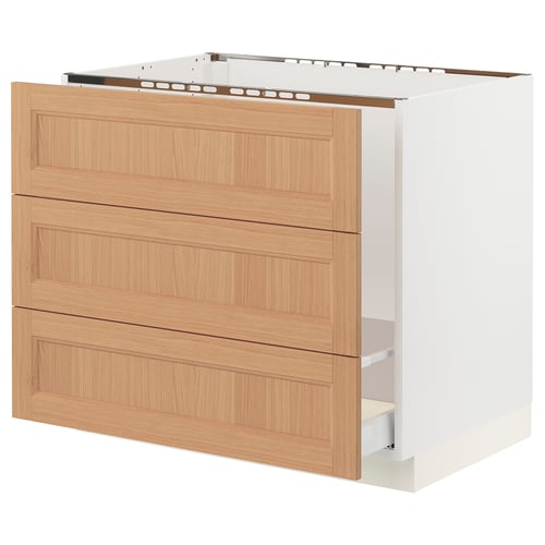 SEKTION / MAXIMERA Gabinete bajo freg/clas rsds/3 frnt, blanco/Vedhamn roble, 36x24x30 "