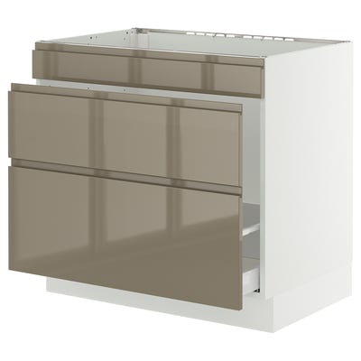 SEKTION / MAXIMERA Gabinete bajo freg/clas rsds/3 frnt, blanco/Voxtorp marrón grisáceo oscuro alto brillo, 36x24x30 "