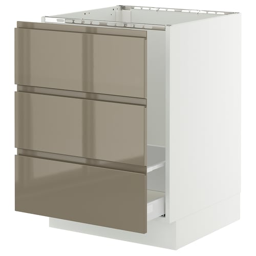 SEKTION / MAXIMERA Gabinete bajo freg/clas rsds/3 frnt, blanco/Voxtorp marrón grisáceo oscuro alto brillo, 24x24x30 "