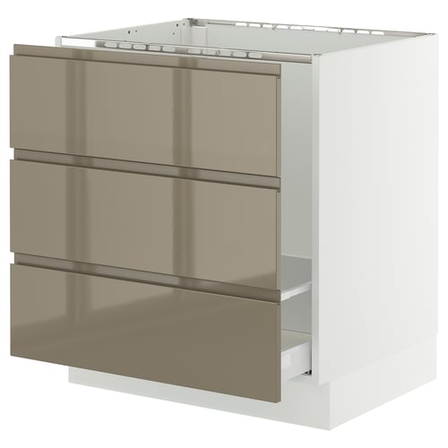 SEKTION / MAXIMERA Gabinete bajo freg/clas rsds/3 frnt, blanco/Voxtorp marrón grisáceo oscuro alto brillo, 30x24x30 "