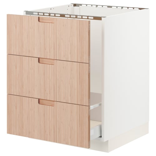 SEKTION / MAXIMERA Gabinete bajo freg/cls residuos/3fr, blanco/Fröjered bambú claro, 24x24x30 "