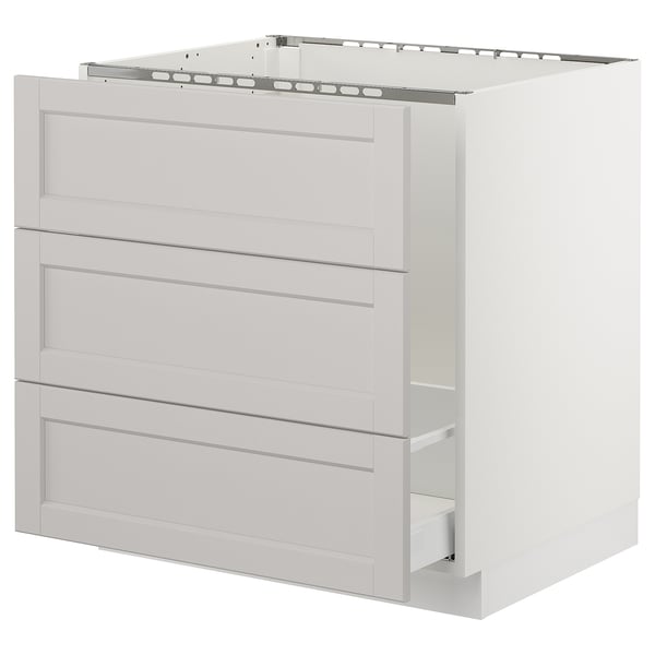 SEKTION / MAXIMERA Gabinete bajo freg/cls residuos/3fr, blanco/Lerhyttan gris claro, 30x24x30 "