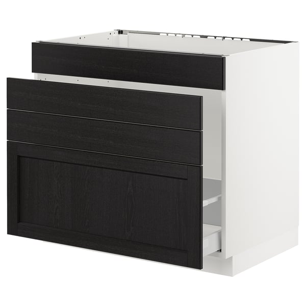 SEKTION / MAXIMERA Gabinete bajo freg/cls residuos/4fr, blanco/Lerhyttan teñido en negro, 36x24x30 "
