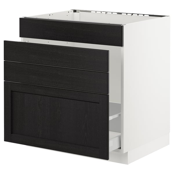 SEKTION / MAXIMERA Gabinete bajo freg/cls residuos/4fr, blanco/Lerhyttan teñido en negro, 30x24x30 "
