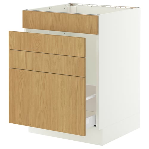 SEKTION / MAXIMERA Gabinete bajo freg/cls residuos/4fr, blanco/Sinarp chapa de roble, 24x24x30 "