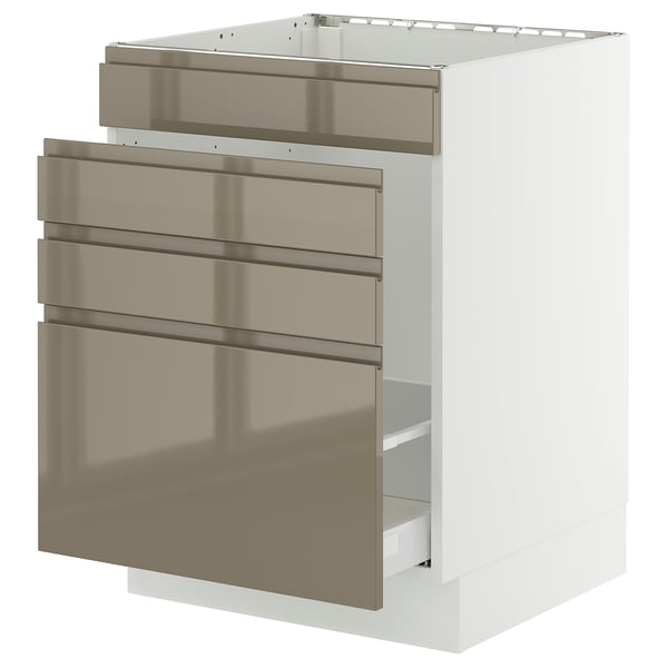 SEKTION / MAXIMERA Gabinete bajo freg/cls residuos/4fr, blanco/Voxtorp marrón grisáceo oscuro alto brillo, 24x24x30 "