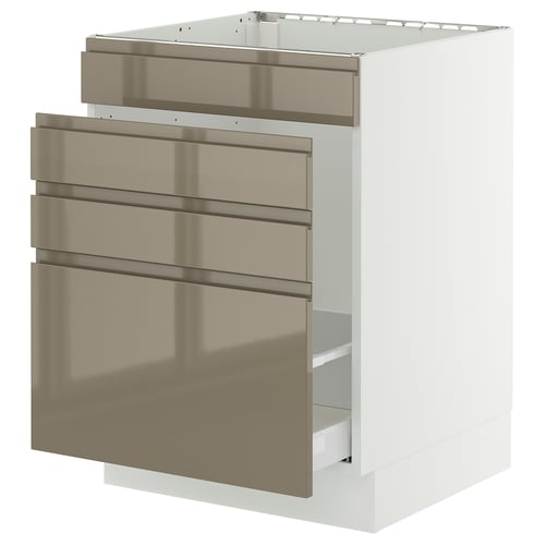 SEKTION / MAXIMERA Gabinete bajo freg/cls residuos/4fr, blanco/Voxtorp marrón grisáceo oscuro alto brillo, 24x24x30 "
