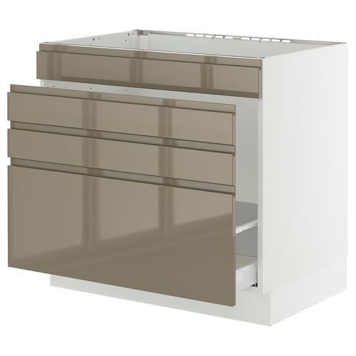 SEKTION / MAXIMERA Gabinete bajo freg/cls residuos/4fr, blanco/Voxtorp marrón grisáceo oscuro alto brillo, 36x24x30 "