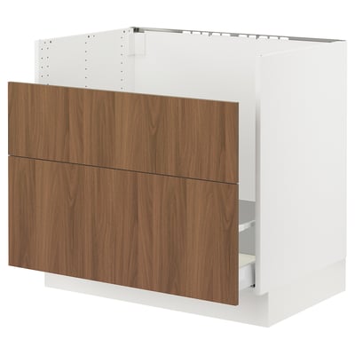 SEKTION / MAXIMERA Gabinete bajo freg HAVSEN/clrs/2fr, blanco/Tistorp efecto nogal marrón, 36x24x30 "