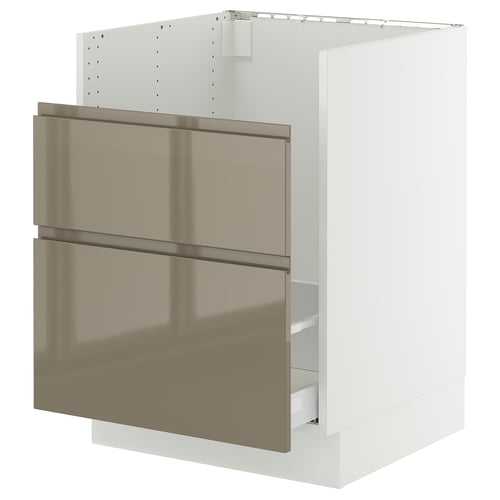 SEKTION / MAXIMERA Gabinete bajo freg HAVSEN/clrs/2fr, blanco/Voxtorp marrón grisáceo oscuro alto brillo, 24x24x30 "