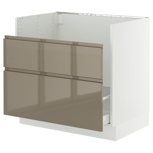 SEKTION / MAXIMERA Gabinete bajo freg HAVSEN/clrs/2fr, blanco/Voxtorp marrón grisáceo oscuro alto brillo, 36x24x30 "