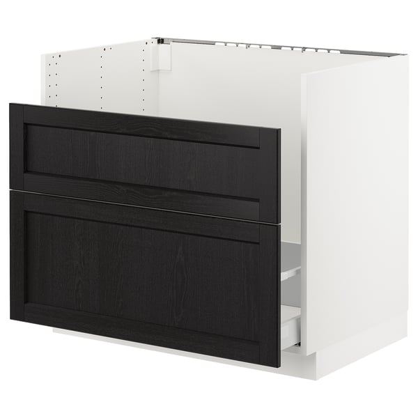 SEKTION / MAXIMERA Gabinete bajo freg HAVSEN/rsds/2frn, blanco/Lerhyttan teñido en negro, 36x24x30 "