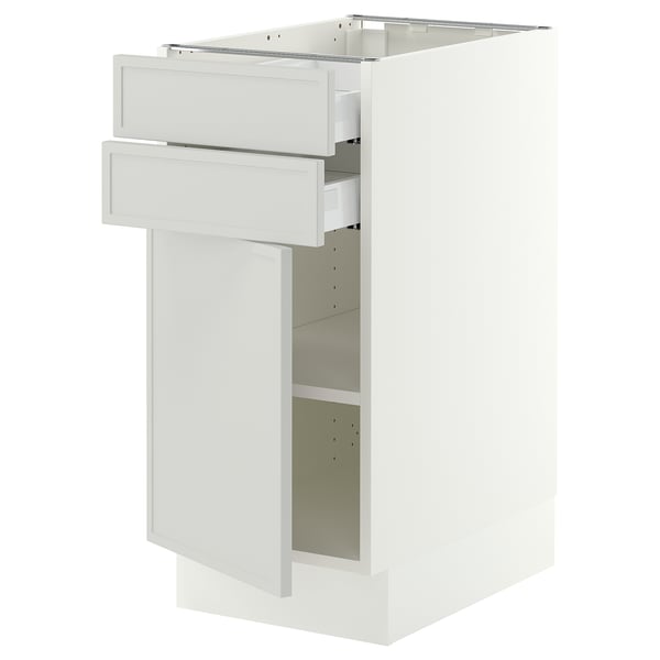SEKTION / MAXIMERA Gabinete bajo+puerta/2 cajones, blanco/Aspudden gris claro, 15x24x30 "