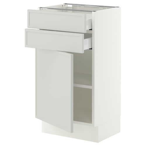 SEKTION / MAXIMERA Gabinete bajo+puerta/2 cajones, blanco/Aspudden gris claro, 18x15x30 "