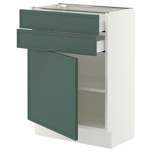 SEKTION / MAXIMERA Gabinete bajo+puerta/2 cajones, blanco/Aspudden gris verdoso oscuro, 24x15x30 "