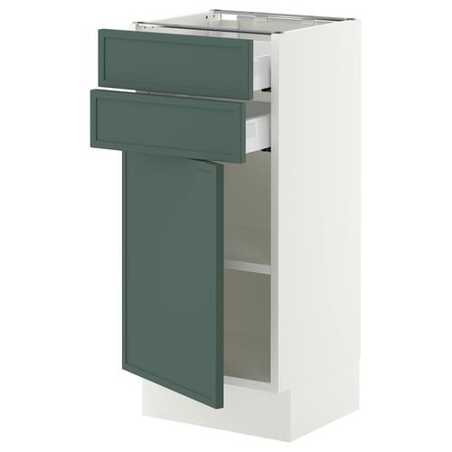 SEKTION / MAXIMERA Gabinete bajo+puerta/2 cajones, blanco/Aspudden gris verdoso oscuro, 15x15x30 "
