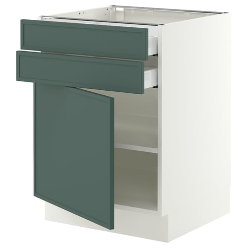 SEKTION / MAXIMERA Gabinete bajo+puerta/2 cajones, blanco/Aspudden gris verdoso oscuro, 24x24x30 "