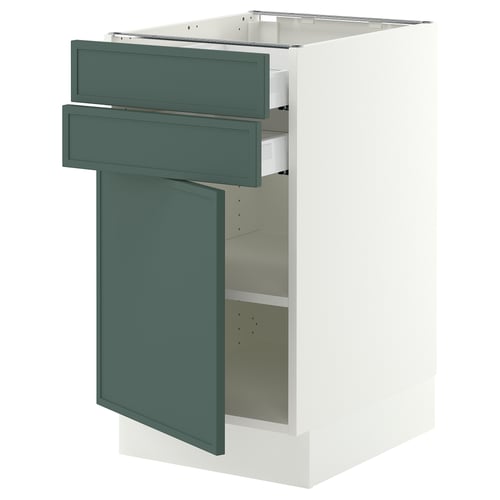 SEKTION / MAXIMERA Gabinete bajo+puerta/2 cajones, blanco/Aspudden gris verdoso oscuro, 18x24x30 "