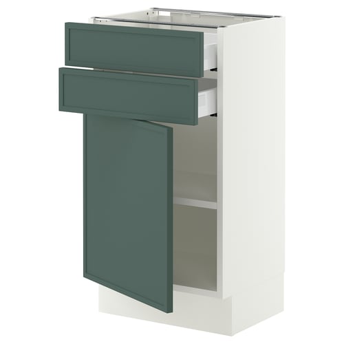SEKTION / MAXIMERA Gabinete bajo+puerta/2 cajones, blanco/Aspudden gris verdoso oscuro, 18x15x30 "