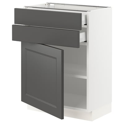 SEKTION / MAXIMERA Gabinete bajo+puerta/2 cajones, blanco/Axstad gris oscuro, 24x15x30 "