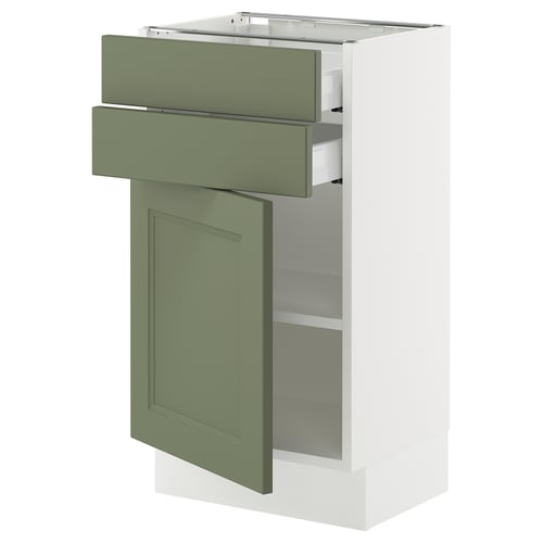 SEKTION / MAXIMERA Gabinete bajo+puerta/2 cajones, blanco/Axstad gris-verde, 18x15x30 "