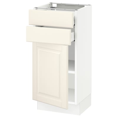 SEKTION / MAXIMERA Gabinete bajo+puerta/2 cajones, blanco/Bodbyn color hueso, 15x15x30 "