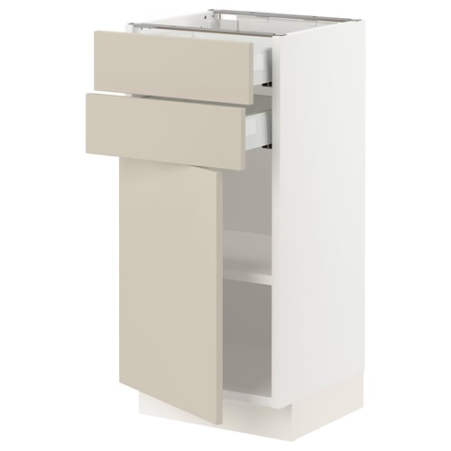 SEKTION / MAXIMERA Gabinete bajo+puerta/2 cajones, blanco/Havstorp beige, 15x15x30 "