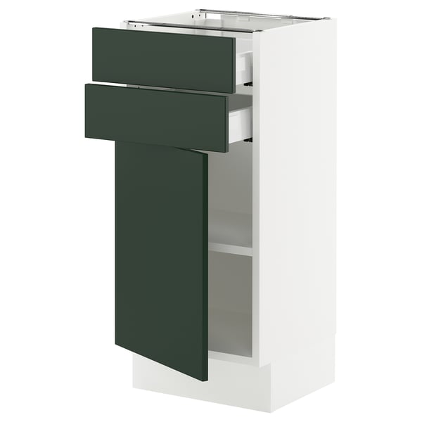 SEKTION / MAXIMERA Gabinete bajo+puerta/2 cajones, blanco/Havstorp verde oscuro, 15x15x30 "