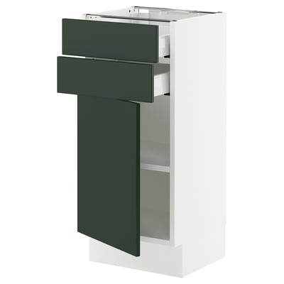 SEKTION / MAXIMERA Gabinete bajo+puerta/2 cajones, blanco/Havstorp verde oscuro, 15x15x30 "