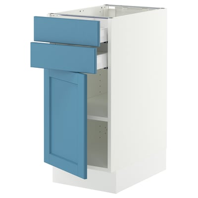 SEKTION / MAXIMERA Gabinete bajo+puerta/2 cajones, blanco/Lerhyttan azul, 15x24x30 "