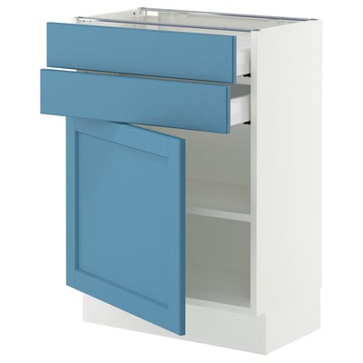SEKTION / MAXIMERA Gabinete bajo+puerta/2 cajones, blanco/Lerhyttan azul, 24x15x30 "