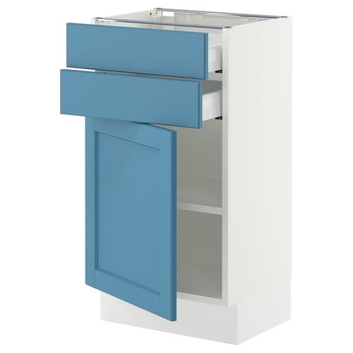 SEKTION / MAXIMERA Gabinete bajo+puerta/2 cajones, blanco/Lerhyttan azul, 18x15x30 "