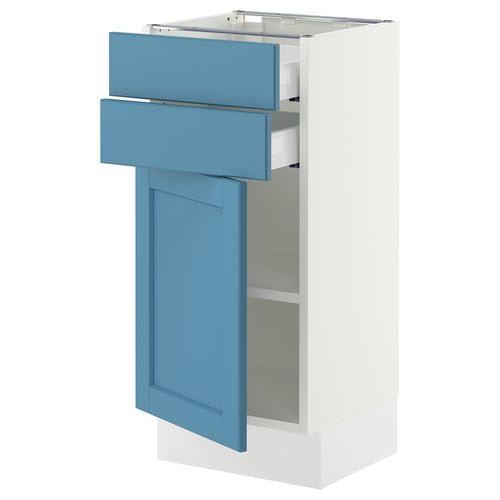 SEKTION / MAXIMERA Gabinete bajo+puerta/2 cajones, blanco/Lerhyttan azul, 15x15x30 "