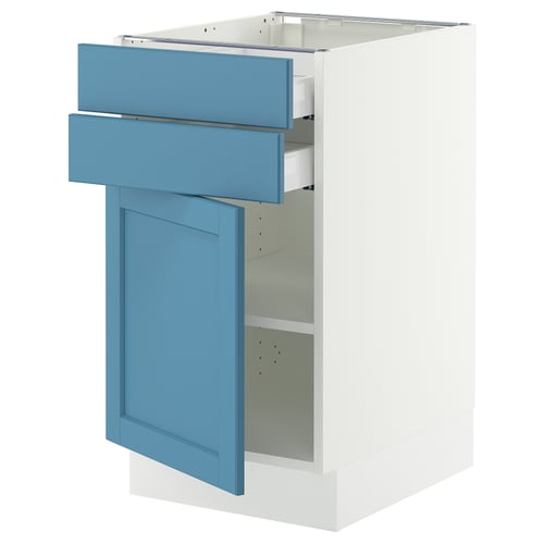 SEKTION / MAXIMERA Gabinete bajo+puerta/2 cajones, blanco/Lerhyttan azul, 18x24x30 "