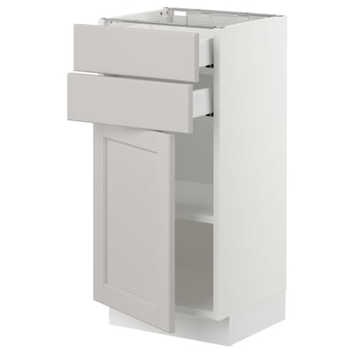 SEKTION / MAXIMERA Gabinete bajo+puerta/2 cajones, blanco/Lerhyttan gris claro, 15x15x30 "