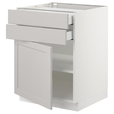 SEKTION / MAXIMERA Gabinete bajo+puerta/2 cajones, blanco/Lerhyttan gris claro, 24x24x30 "