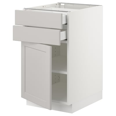 SEKTION / MAXIMERA Gabinete bajo+puerta/2 cajones, blanco/Lerhyttan gris claro, 18x24x30 "