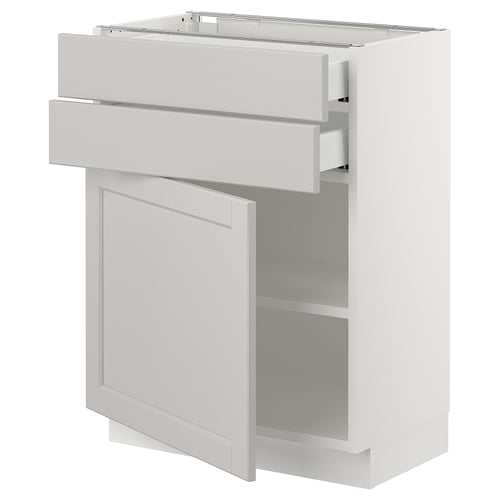 SEKTION / MAXIMERA Gabinete bajo+puerta/2 cajones, blanco/Lerhyttan gris claro, 24x15x30 "