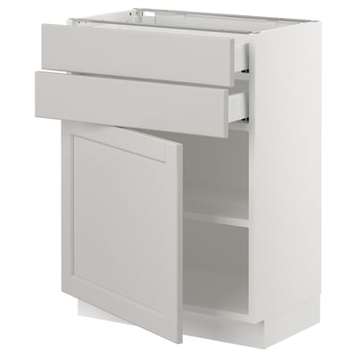 SEKTION / MAXIMERA Gabinete bajo+puerta/2 cajones, blanco/Lerhyttan gris claro, 24x15x30 "
