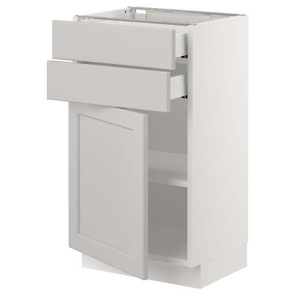 SEKTION / MAXIMERA Gabinete bajo+puerta/2 cajones, blanco/Lerhyttan gris claro, 18x15x30 "