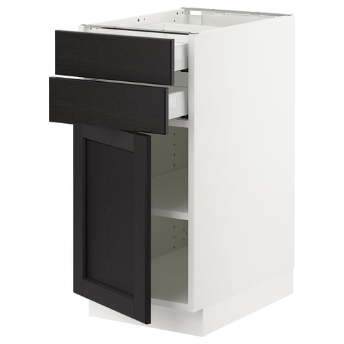 SEKTION / MAXIMERA Gabinete bajo+puerta/2 cajones, blanco/Lerhyttan teñido en negro, 15x24x30 "