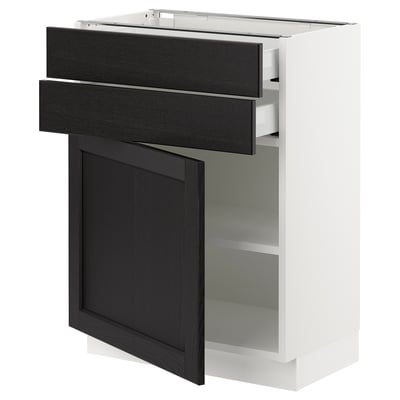 SEKTION / MAXIMERA Gabinete bajo+puerta/2 cajones, blanco/Lerhyttan teñido en negro, 24x15x30 "