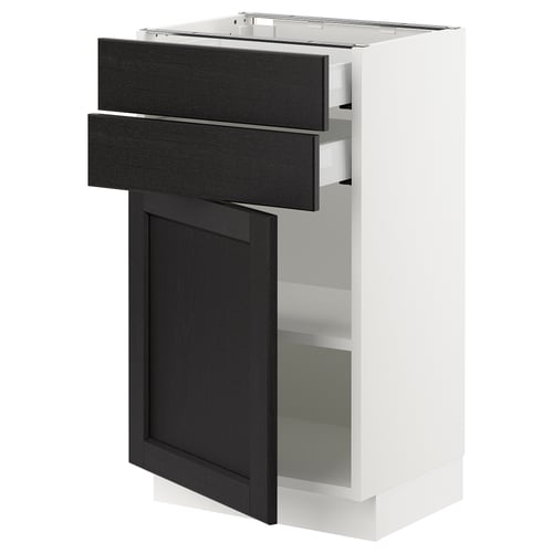 SEKTION / MAXIMERA Gabinete bajo+puerta/2 cajones, blanco/Lerhyttan teñido en negro, 18x15x30 "