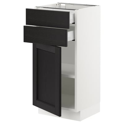 SEKTION / MAXIMERA Gabinete bajo+puerta/2 cajones, blanco/Lerhyttan teñido en negro, 15x15x30 "