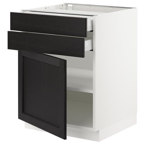 SEKTION / MAXIMERA Gabinete bajo+puerta/2 cajones, blanco/Lerhyttan teñido en negro, 24x24x30 "
