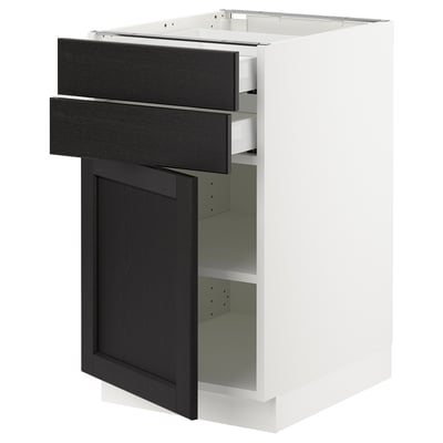 SEKTION / MAXIMERA Gabinete bajo+puerta/2 cajones, blanco/Lerhyttan teñido en negro, 18x24x30 "