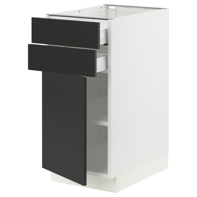 SEKTION / MAXIMERA Gabinete bajo+puerta/2 cajones, blanco/Nickebo antracita mate, 15x24x30 "